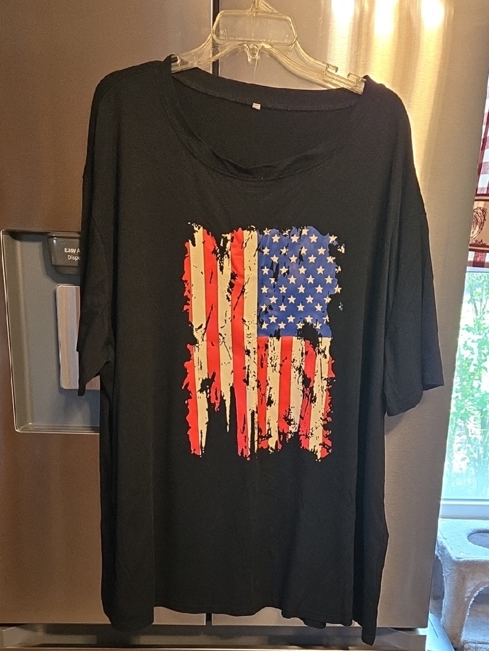 Black Tee with Distressed American Flag Graphic